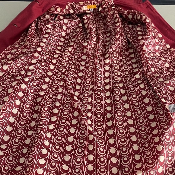 Tulle Anthropologie Button Front Wool Blend Pea Coat Small Red Longline Collared - Picture 5 of 9